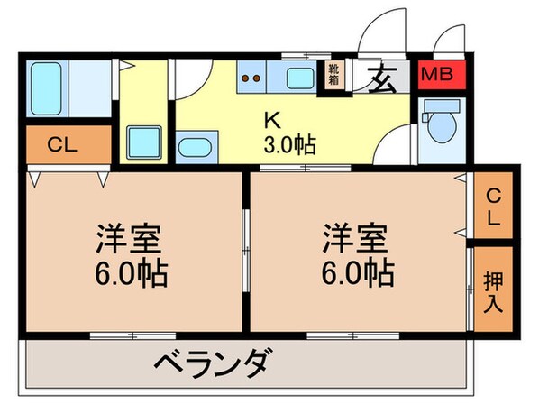 三熊ハイツ渚２号の物件間取画像